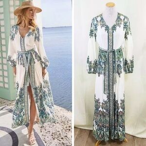 VENUS White and Green Maxi Dress